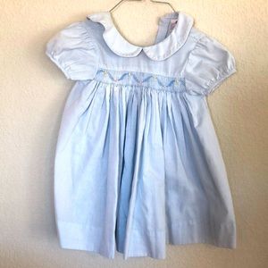 Petit Ami Light Blue Smocked Peter Collar Dress with Pastel Embroidery